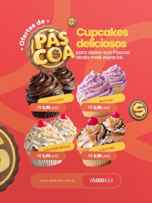 Ofertas de Páscoa Cupcakes Deliciosos Para Deixar Sua Páscoa Ainda Mais Especial PSD Editável