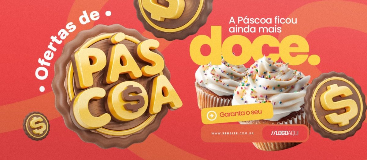 Banner Ofertas de Páscoa A Páscoa Ficou Ainda Mais Doce PSD Editável