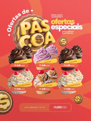 Encarte Ofertas de Páscoa Muito Sabor Qualidade e Ofertas Especiais PSD Editável