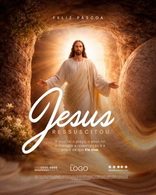 Páscoa Feliz Jesus Ressuscitou Arte Social Religiosa PSD Editável