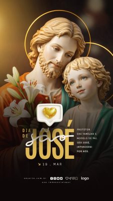Dia de São José 19 Março Protetor das Famílias Arte Religiosa PSD Editável