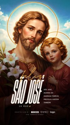 São José Feliz Dia São José 19 Março Arte Religiosa PSD Editável