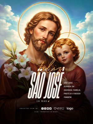 São José Feliz Dia de São José 19 Março Sagrada Família PSD Editável