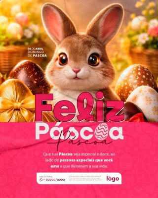 Páscoa Feliz 05 de Abril Domingo Artes Festivas PSD Editável