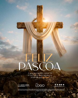 Páscoa Feliz Páscoa Cruz Ressurreição Mensagem Cristã PSD Editável