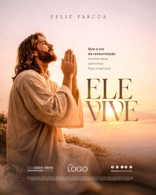 Páscoa Feliz Ele Vive Celebração da Ressurreição Arte PSD Editável