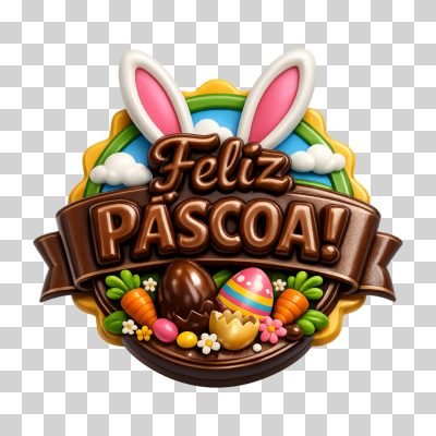 Selo 3D Feliz Páscoa Logo PNG Transparente