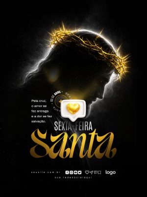 Sexta-feira Santa Amor Salvação e Coroa Dourada PSD Editável