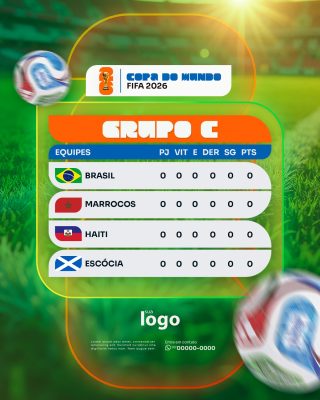 Copa do Mundo FIFA 2026 Tabela Grupo C Futebol PSD Editável