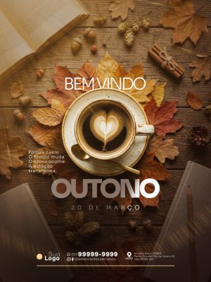 Outono Bem Vindo 20 de Março Tempo Transforma PSD Editável