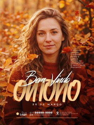 Outono Bem Vindo 20 de Março Arte Outonal PSD Editável