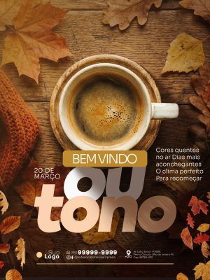 Outono Bem-Vindo 20 de Março Cores Aconchegantes Recomeçar PSD Editável