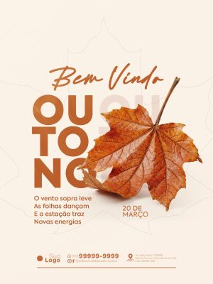 Outono Bem Vindo 20 de Março Folha Seca Post PSD Editável