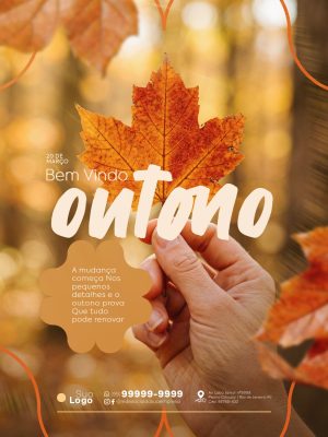 Outono Bem Vindo A Mudança Começa Leaf Poster PSD Editável