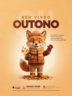 Outono Bem Vindo Raposa Aconchego e Cores PSD Editável