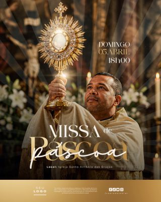 Páscoa Missa de Páscoa 05 de Abril Arte para Evento Religioso PSD Editável