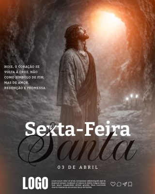 Sexta-Feira Santa Hoje Coração Se Volta à Cruz Design Religioso PSD Editável