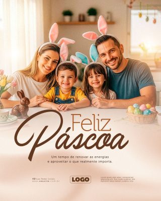 Feliz Páscoa família PSD Editável