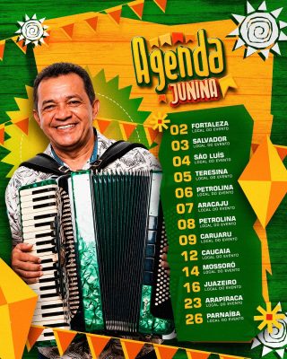 Agenda Junina com Músico e Lista de Cidades para Eventos PSD Editável