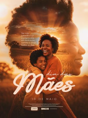 Dia das Mães 10 de Maio Banner Mulher Negra e Filho PSD Editável