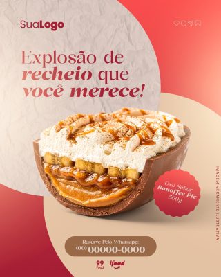 Ovo de Páscoa Explosão de Recheio Banoffee Pie Mockup PSD Editável