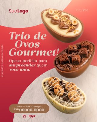 Páscoa Trio de Ovos Gourmet Opção Perfeita com Contato PSD Editável