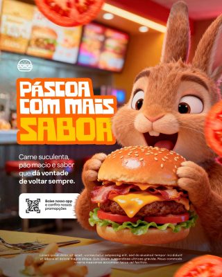 Páscoa Com Mais Sabor Coelho e Hambúrguer PSD Editável