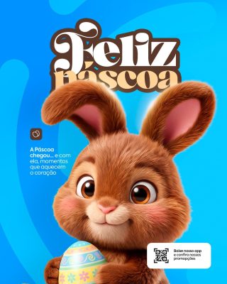 Páscoa Feliz Páscoa Coelho Fofo com Ovo Colorido PSD Editável