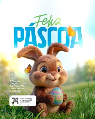 Páscoa Feliz Coelhinho Ovo App Promoção PSD Editável