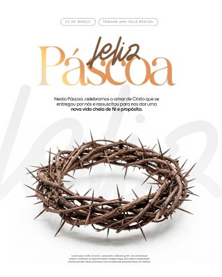 Páscoa Feliz Coroa de Espinhos Mensagem Cristã PSD Editável