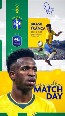 Futebol Brasil vs França Jogo Amistoso Dia de Partida PSD Editável