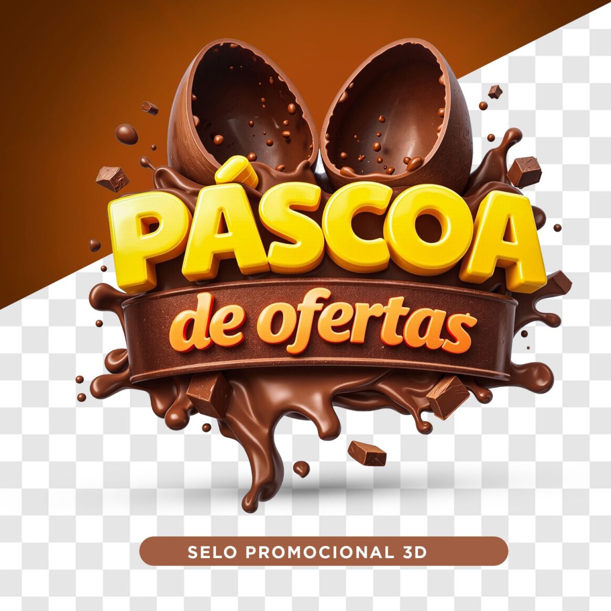 Páscoa de Ofertas Selo Promocional 3D Chocolate PSD Editável