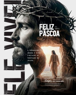 Feliz Páscoa - Pascoa Cristã - Easter - PSD Editável