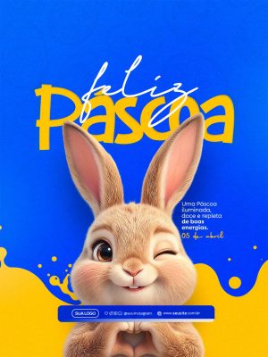 Feliz Páscoa Coelhinho Fofo Iluminada Boas Energias Template PSD Editável