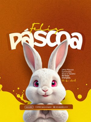Feliz Páscoa Coelhinho Fofo Iluminada Boas Energias PSD Editável
