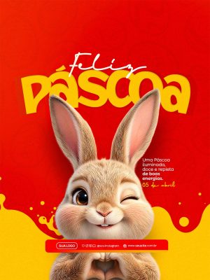 Páscoa Feliz Coelhinho Fofo Mensagem Festiva PSD Editável