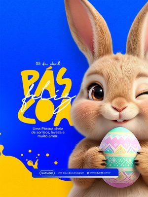 Páscoa Feliz Coelhinho Fofo com Ovo Colorido Post Rede Social PSD Editável