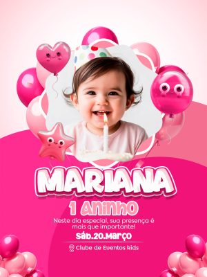 Convite de Aniversário Infantil 1 Aninho PSD Editável