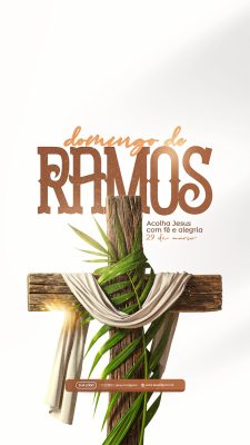 Domingo de Ramos Acolha Jesus Cruz e Ramos PSD Editável