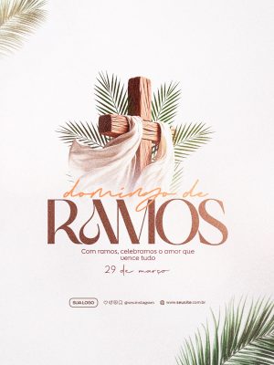 Domingo de Ramos Amor que Vence Tudo Poster Cristão PSD Editável