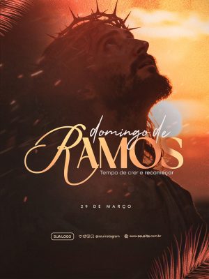 Domingo de Ramos Tempo de Crer Recomeçar Banner PSD Editável
