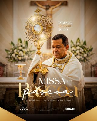 Missa de Páscoa Domingo 05 Abril 18h00 Template Religioso PSD Editável