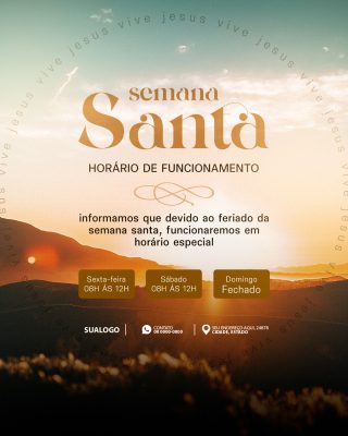 Semana Santa Horário de Funcionamento Especial Banner PSD Editável