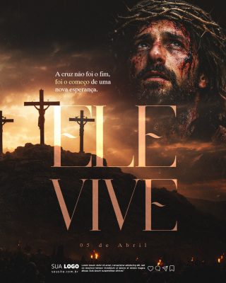 Páscoa Ele Vive Cruz Citação Esperança Template Redes Sociais PSD Editável