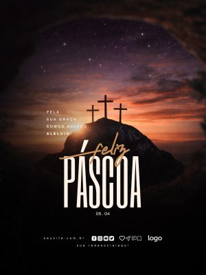 Páscoa Feliz Comemoracao Cruzes Resurreicao Banner PSD Editável
