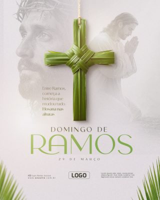 Domingo de Ramos Hosana nas Alturas com Cruz de Palma PSD Editável