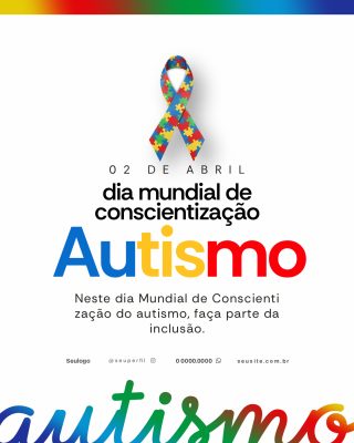 Autismo Dia Mundial Conscientização Fita Quebra-Cabeça Inclusão PSD Editável