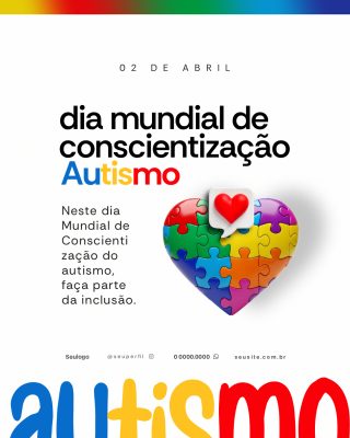 Dia Mundial Conscientização Autismo Coração Quebra-Cabeça PSD Editável