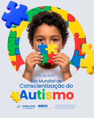 Abril Azul Mês de Conscientização sobre o Autismo Social Media PSD Editável