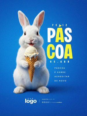 Feliz Páscoa 5 de Abril Páscoa Sobre Acreditar De Novo Sorveteria PSD Editável